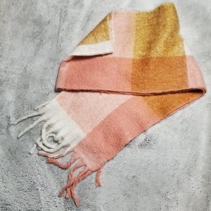 Pink and Gold Check Plaid Scarf